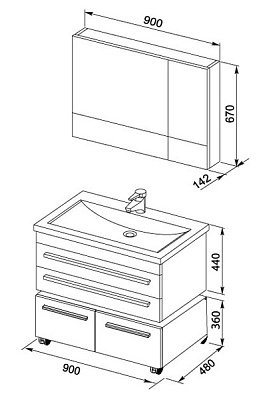 Тумба с раковиной Aquanet Верона 90 подвесная черная