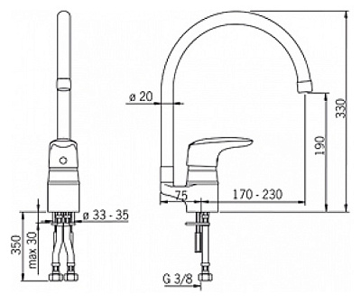 Смеситель Oras Safira 1038F для кухни высокий