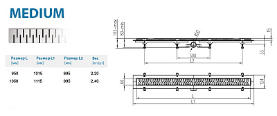 Водоотводящий желоб ALPEN Medium ALP-1050/50MN1 с рамкой