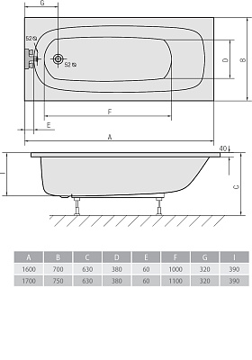 Акриловая ванна ALPEN Laura 170
