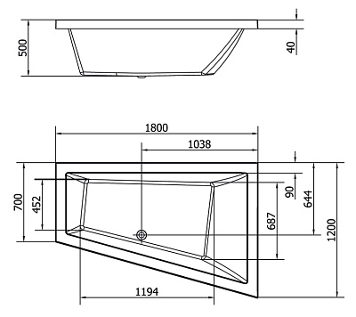 Акриловая ванна ALPEN Triangl 180 L