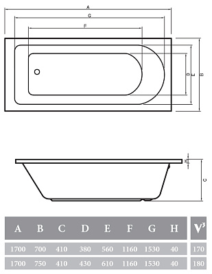 Акриловая ванна ALPEN Fontana 170x75