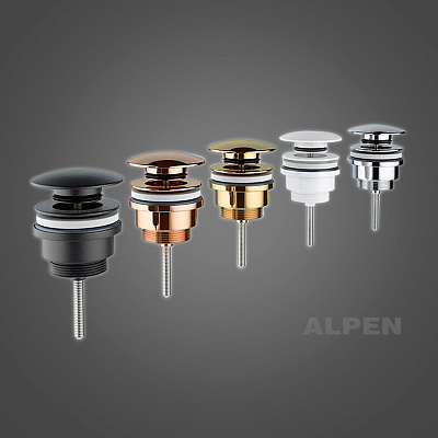 Универсальный металлический донный клапан для раковины, с/без перелива 2039522 ALPEN (матовый белый)