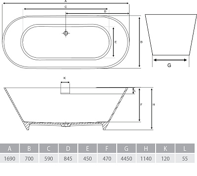 Ванна из литого мрамора ALPEN Bergamo 170