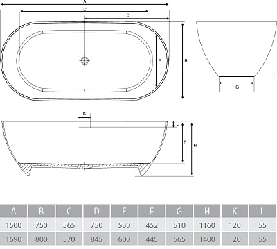 Ванна из литого мрамора ALPEN Palermo 150