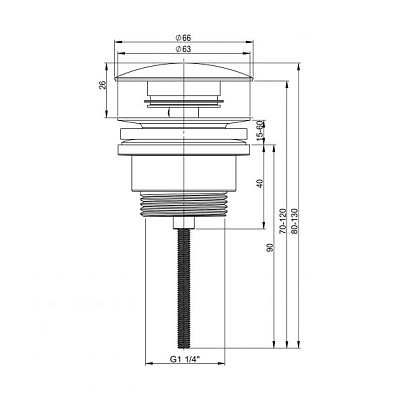Универсальный металлический донный клапан для раковины, с/без перелива 2039522 ALPEN (хром)