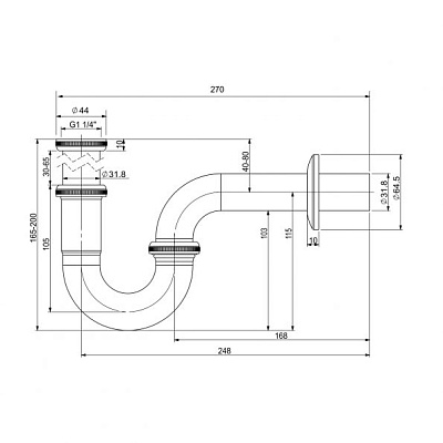 Металлический сифон для раковины 2043222 ALPEN (хром)