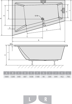 Акриловая ванна ALPEN Triangl 180 R
