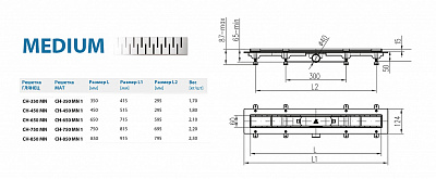 Водоотводящий желоб ALPEN Medium ALP-350MN1 с рамкой