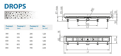 Водоотводящий желоб ALPEN Drops ALP-650D2 для монтажа вплотную к стене