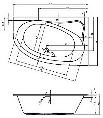 Акриловая ванна RIHO Lyra 170 R