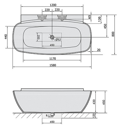 Ванна из литого мрамора ALPEN Nigra 158