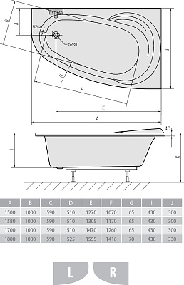 Акриловая ванна ALPEN Naos 150 L