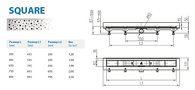Водоотводящий желоб ALPEN Square ALP-450S2 для монтажа вплотную к стене