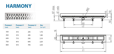 Водоотводящий желоб ALPEN Harmony ALP-450HN2 к стене с рамкой