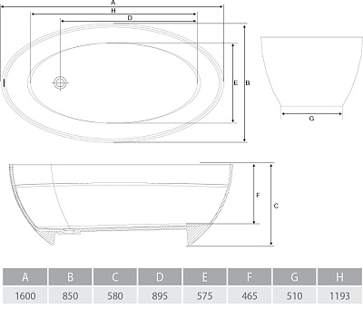 Ванна из литого мрамора ALPEN Venecia 160